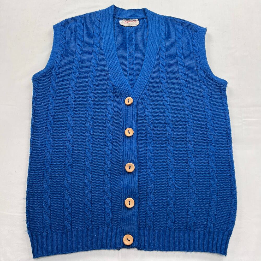 Lansing Vintage Acrylic Button Up Blue Sweater Vest Women's Size Medium